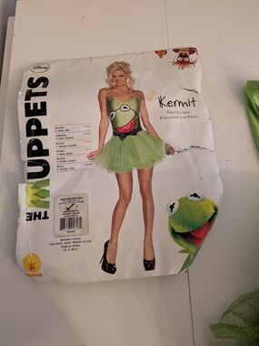 neon Green Kermit Tulle Party Costume with Black Waist Accent Halloween Retro